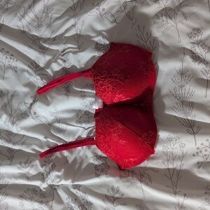 VS red lace demi bra